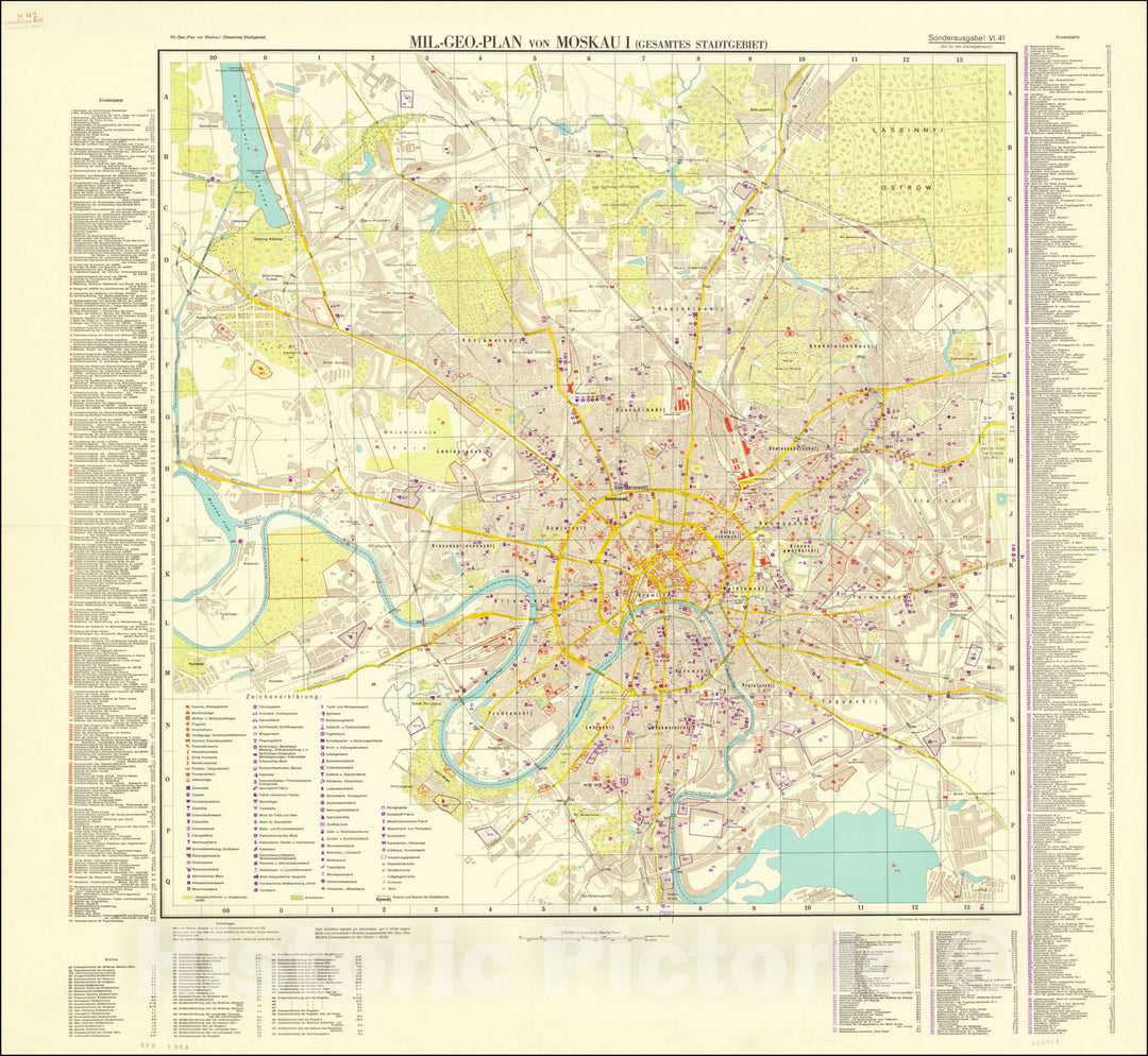 Historic Map : (Second World War - Russia) Mil.-Geo.-Plan von Moskau I (Gesamtes Stadtgebiet) [Entire Urban Area], 1941, General Staff of the German Army, Vintage Wall Art