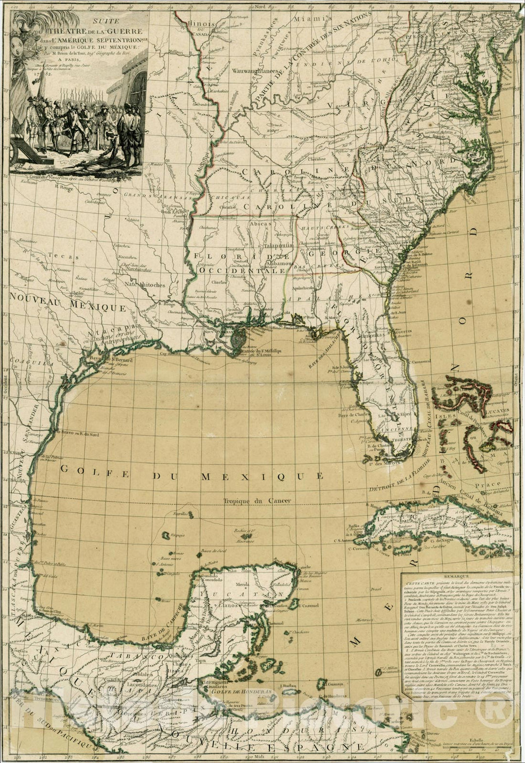 Historic Map : Suite du Theatre de la Guerre dans l'Amerique Septentrionale y Compris le Golfe du Mexique, 1782, Louis Brion de la Tour, Vintage Wall Art