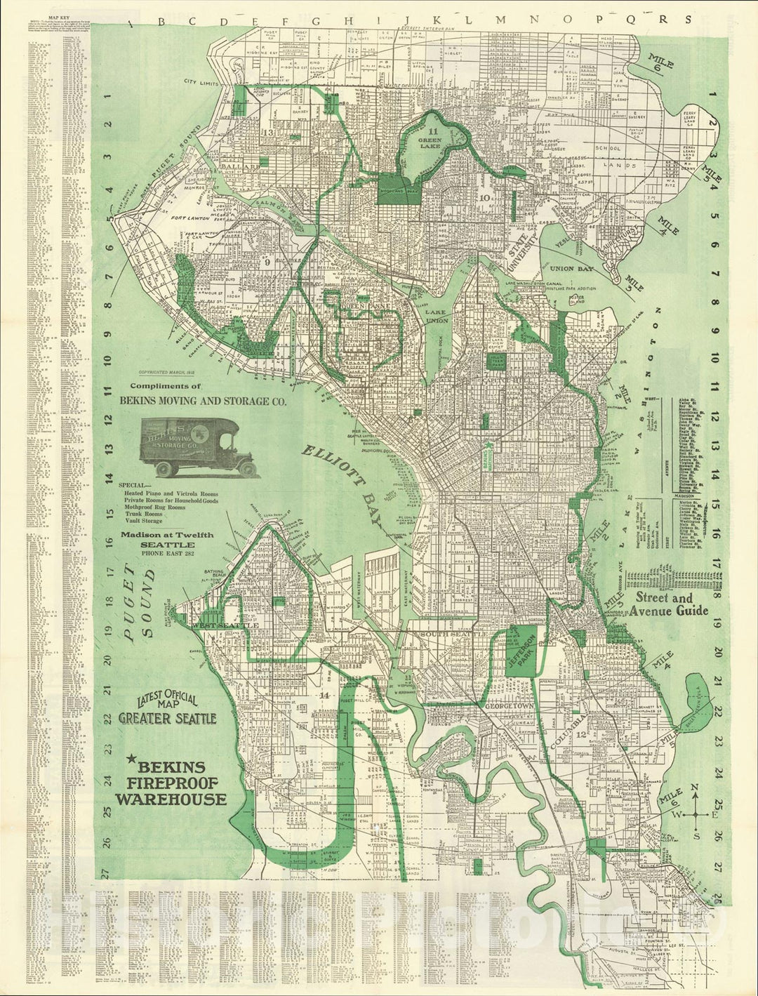 Historic Map : Latest Official Map of Greater Seattle, 1913, Kroll Map Company, v2, Vintage Wall Art