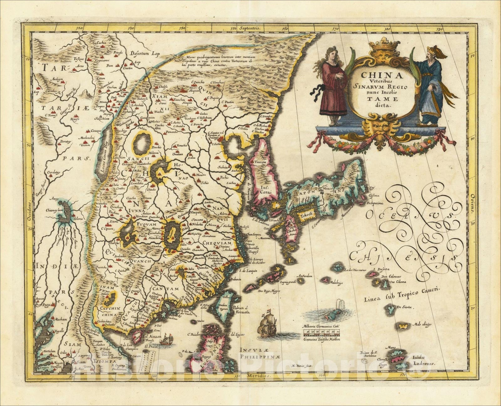 Historic Map : China Veteribus Sinarum Regio numc Incolis Tame dicta, c1636, Matthaus Merian, Vintage Wall Art