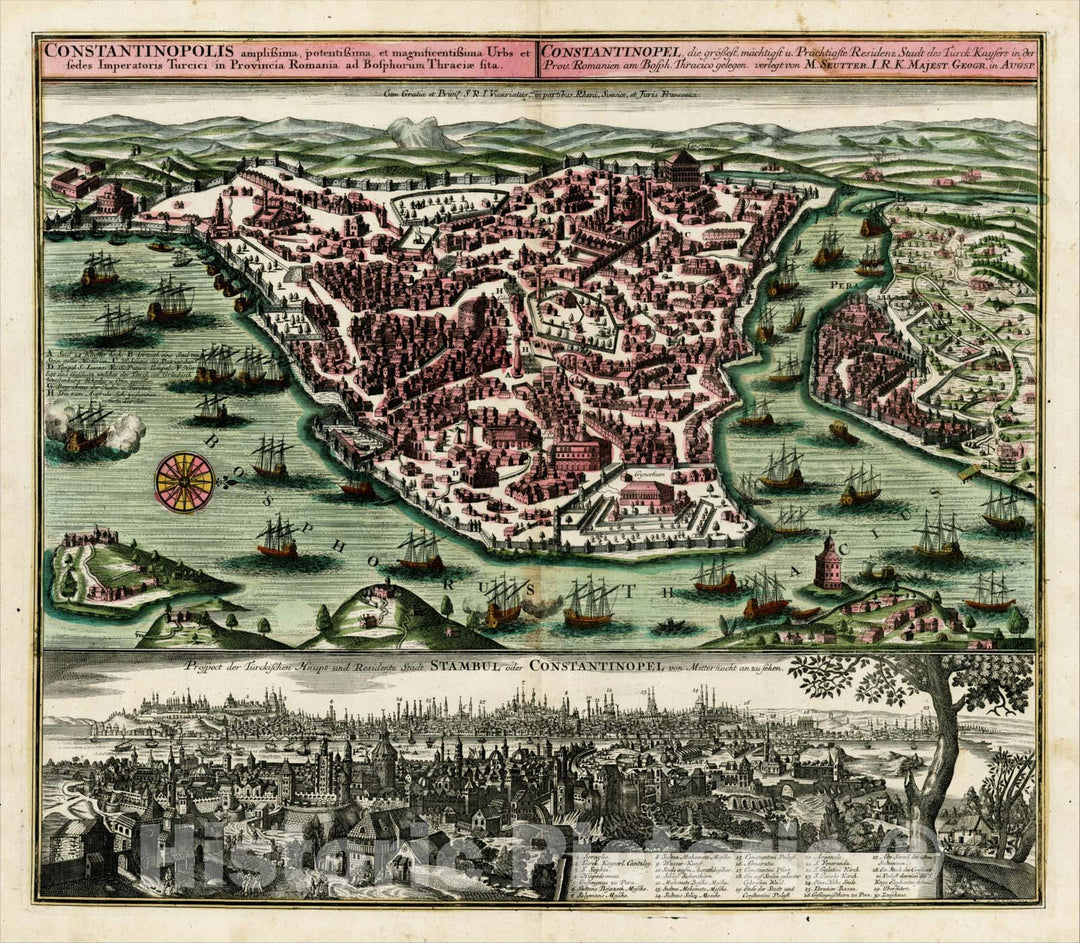 Historic Map : Constantinopolis amplissima, potentissima, et magnificentissima Urbs et sedes Imperatoris Turcici in Provincia Romania, c1730, , Vintage Wall Art