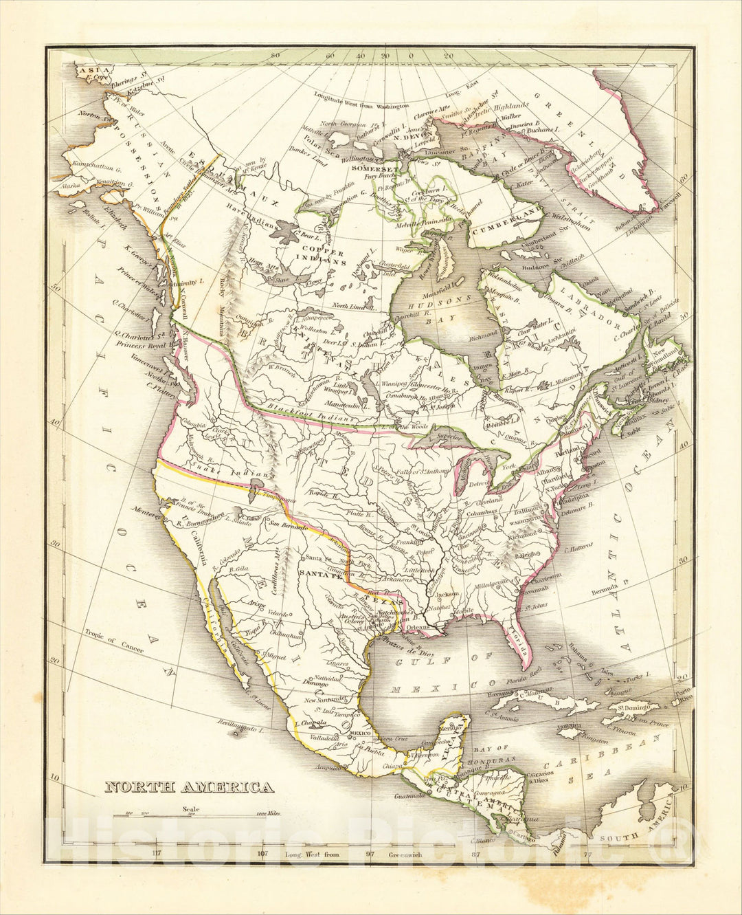 Historic Map : North America, 1835, Thomas Gamaliel Bradford, Vintage Wall Art