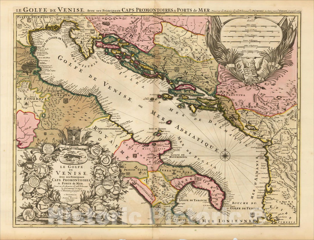 Historic Map : Le Golfe De Venise, Avec ses Principaux Caps, Promontoires, & Ports de Mer, c1700, Alexis-Hubert Jaillot, Vintage Wall Art