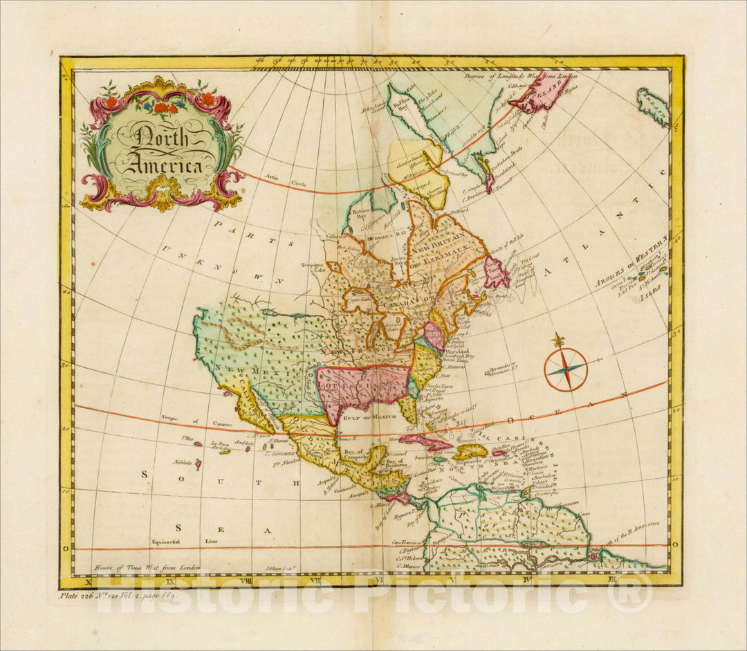 Historic Map : North America, c1760, John Gibson, Vintage Wall Art