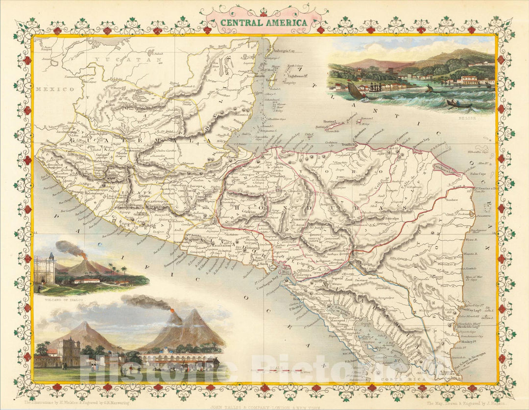 Historic Map : Central America, 1851, John Tallis, v3, Vintage Wall Art