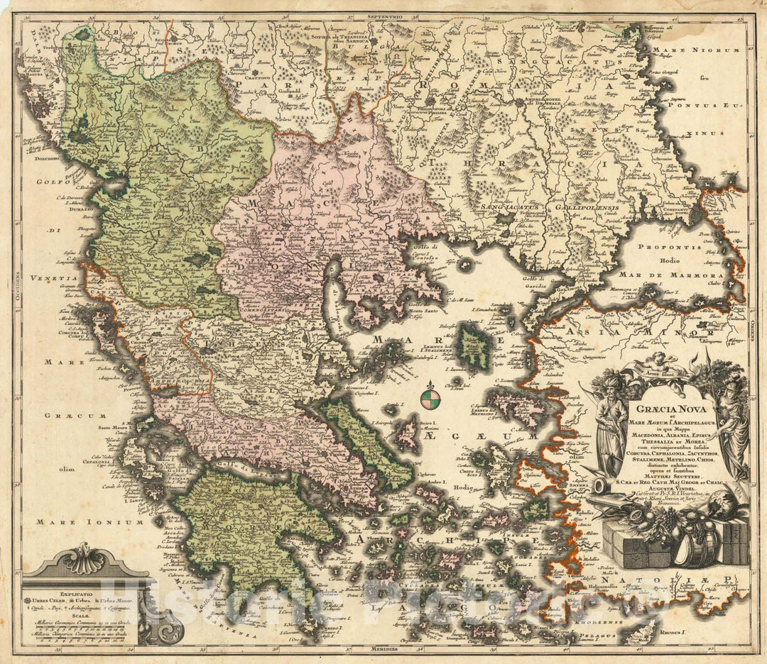 Historic Map : Graecia Nova et Mare Aegeum f. Archipelagus in qua Mappa Macedonia, Albania, Epirus, c1740, Abraham Ortelius, Vintage Wall Art