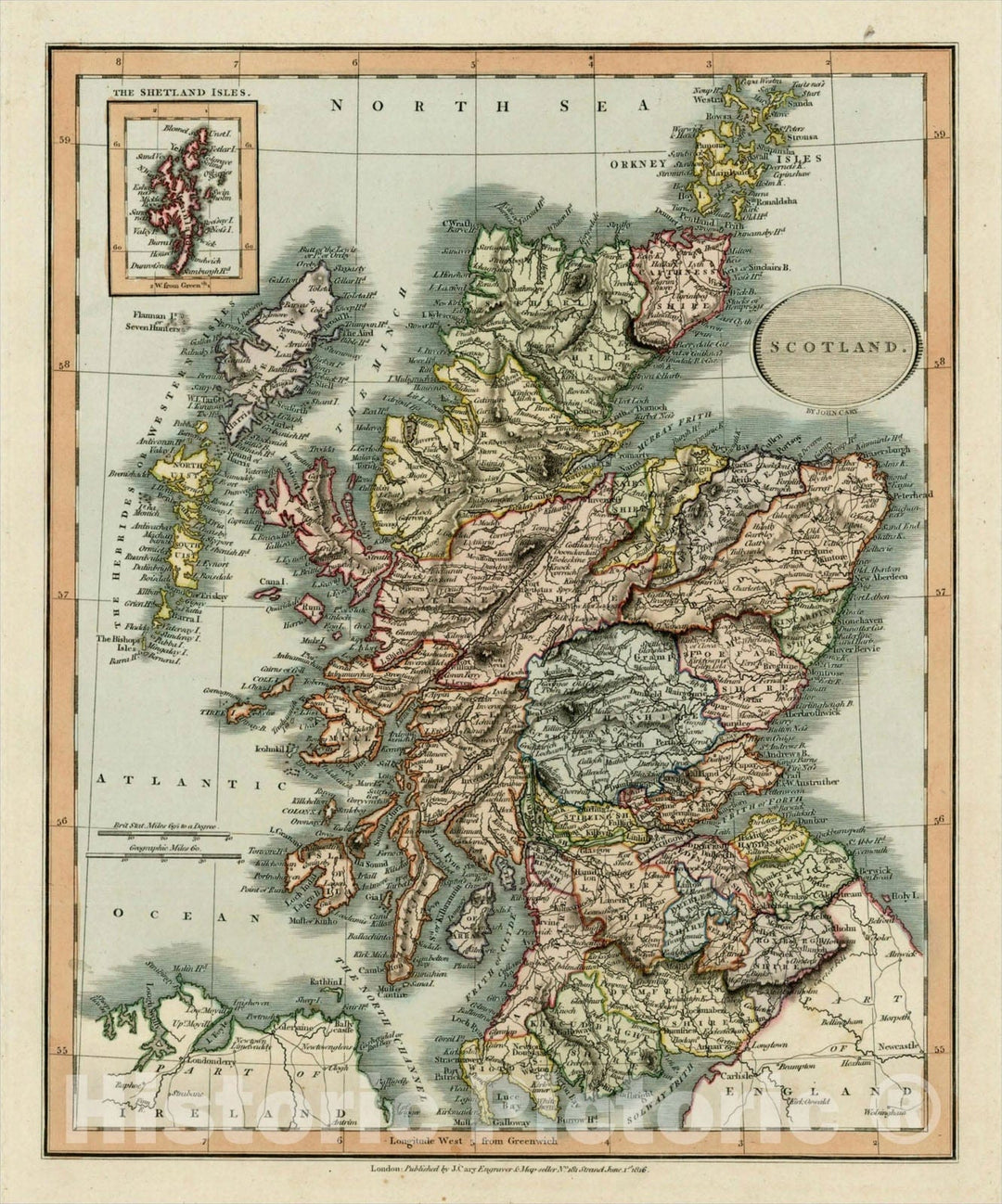 Historic Map : Scotland, 1816, John Cary, Vintage Wall Art