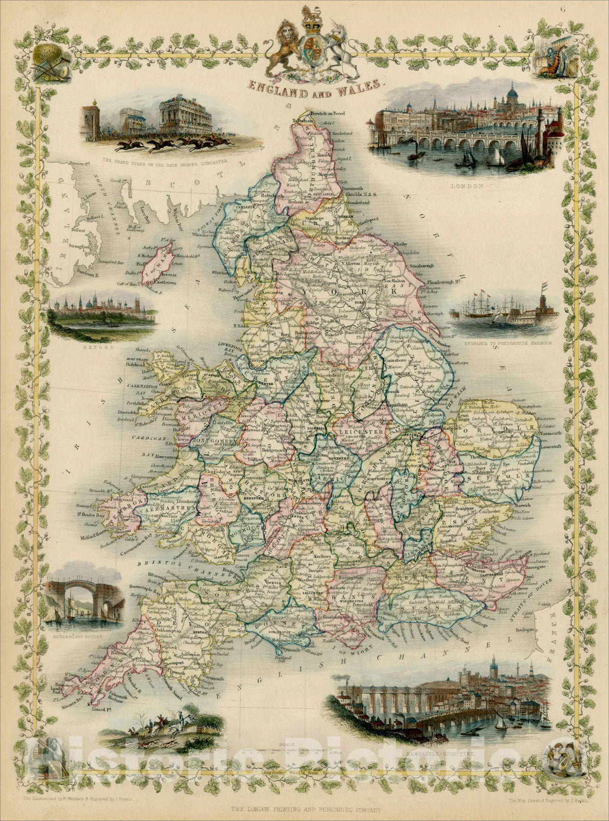 Historic Map : England and Wales, 1851, John Tallis, v2, Vintage Wall Art