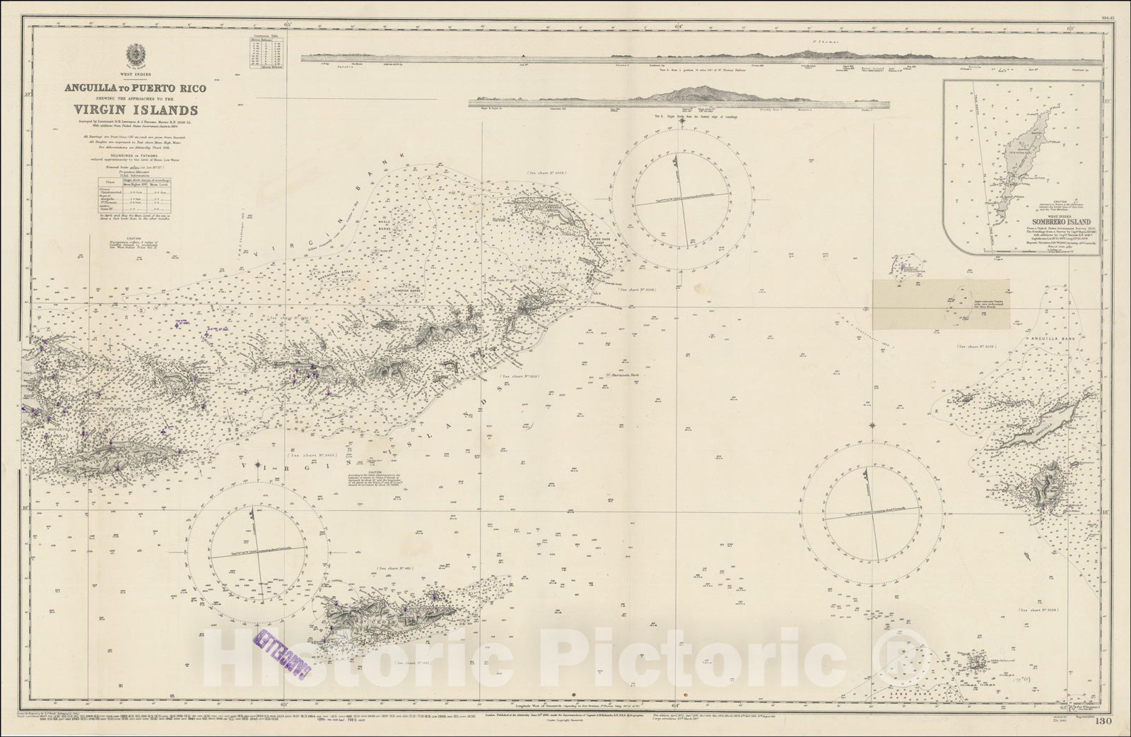 Historic Map : Anguilla to Puerto Rico Shewing The Approaches ToThe Virgin Islands, 1927, British Admiralty, Vintage Wall Art