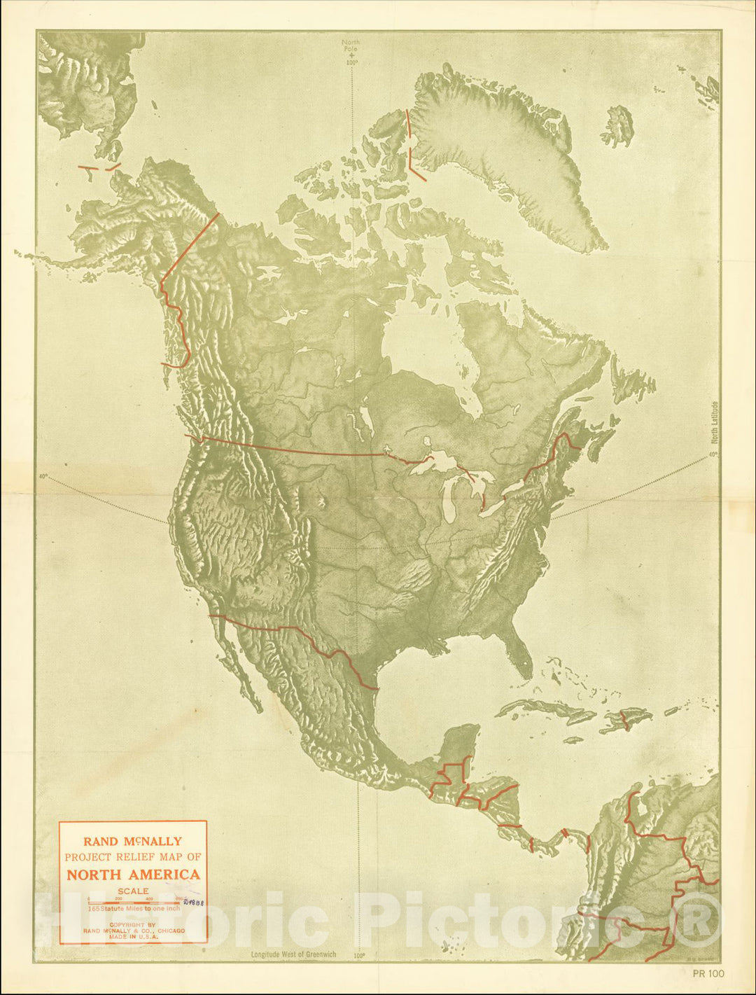 Historic Map : Rand McNally Project Relief Map of North America, c1950, Rand McNally & Company, Vintage Wall Art