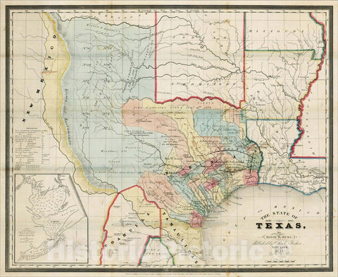 Historic Map : New Map of the State of Texas 1845, 1845, , Vintage Wall Art