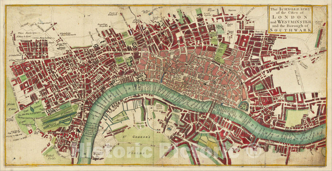 Historic Map : The Ichnography of London and Westminster and the Borough of Southwark., c1745, William Owen, Vintage Wall Art