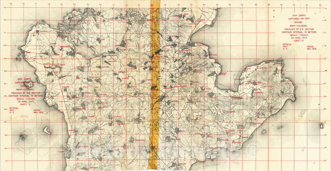 Historic Map : XXIV Corps Captured Jap Map Okinawa Naha-Yonabaru Prepared by G-2 Section, 28 April 1945, 1945, , Vintage Wall Art