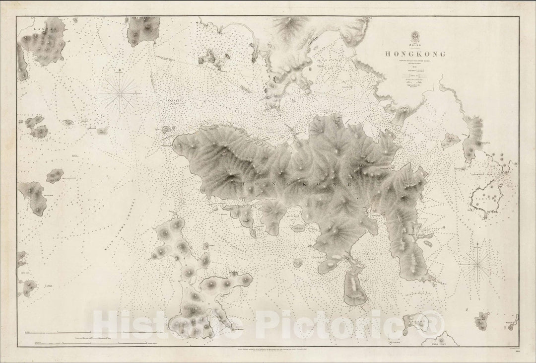 Historic Map : Hong Kong surveyed by Captn. Sir Edward Belcher, in H.M.S. Sulphur 1841, 1845, British Admiralty, v1, Vintage Wall Art