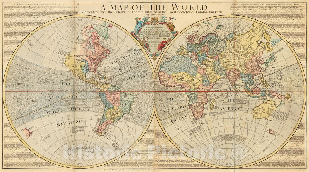 Historic Map : A Map of the World Corrected from the Observations Communicated to the Royal Societys of London and Paris., 1725, John Senex, Vintage Wall Art