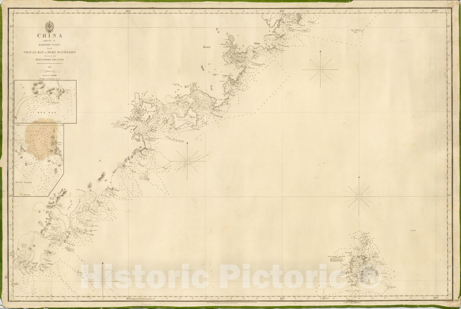 Historic Map : China Sheet IV Eastern Coast From Chauuan Bay to Port Matheson Surveyed by Captns. Kellett & Collinson R.N. 1844., 1844, British Admiralty, Vintage Wall Art