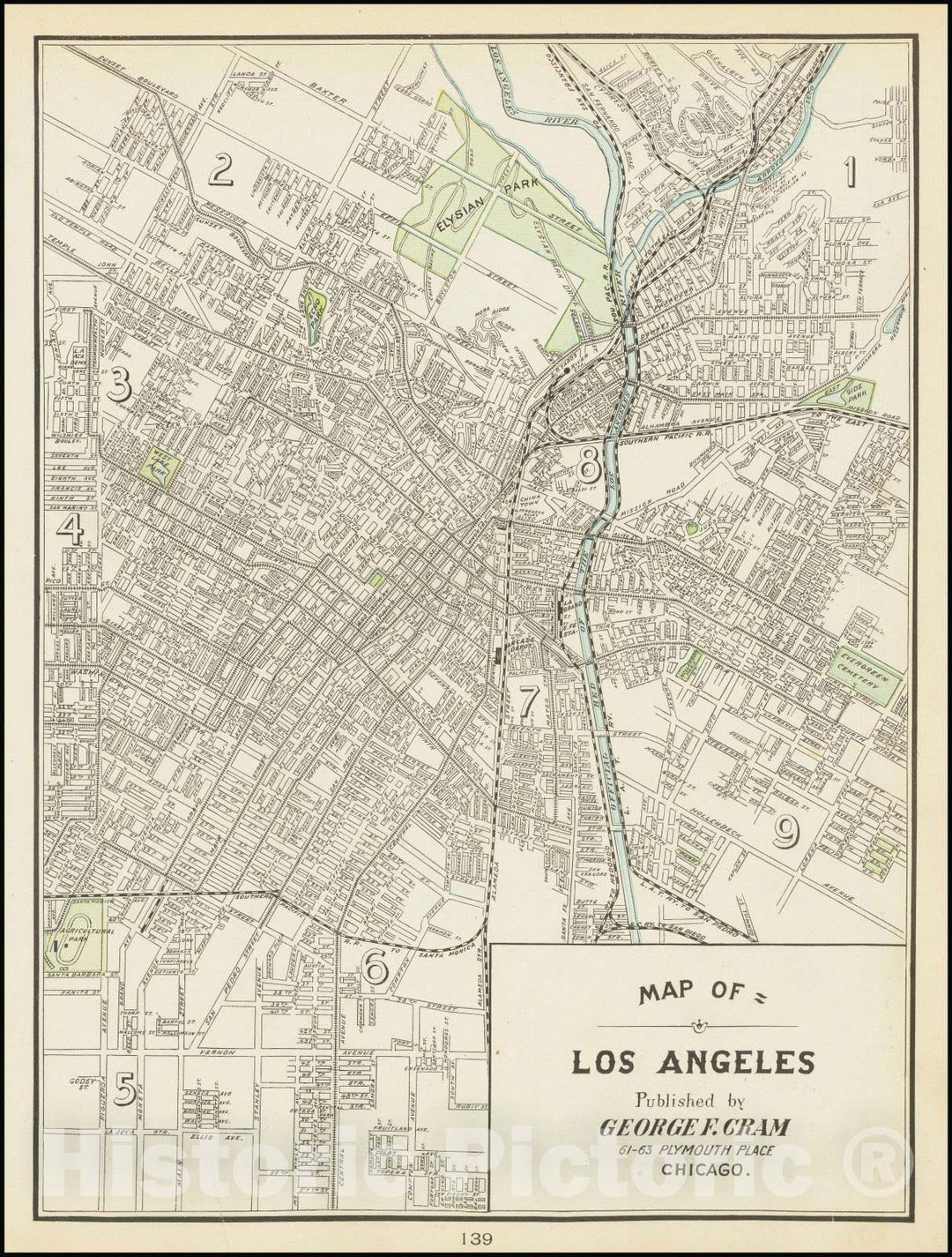 Historic Map : Map of Los Angeles, 1899, George F. Cram, v2, Vintage Wall Art