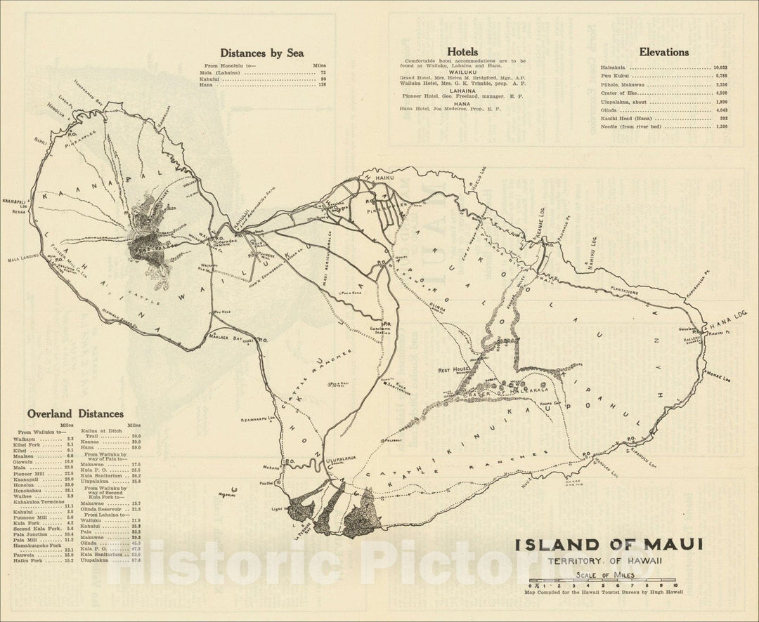 Historic Map : Island of Maui Territory of Hawaii, 1924, Hugh Howell, Vintage Wall Art