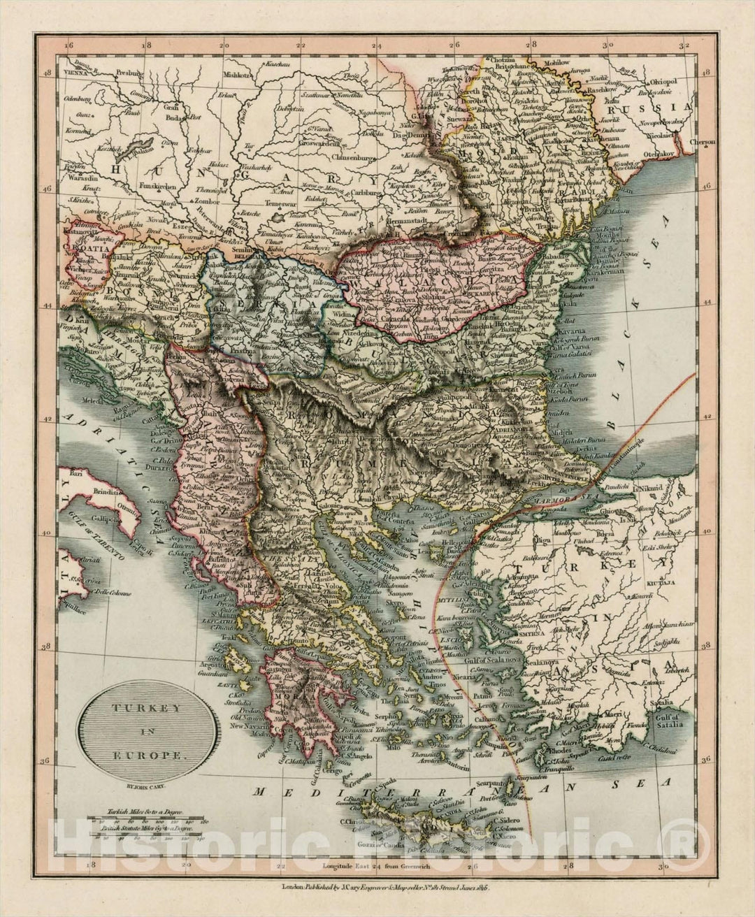 Historic Map : Turkey In Europe, 1816, John Cary, Vintage Wall Art