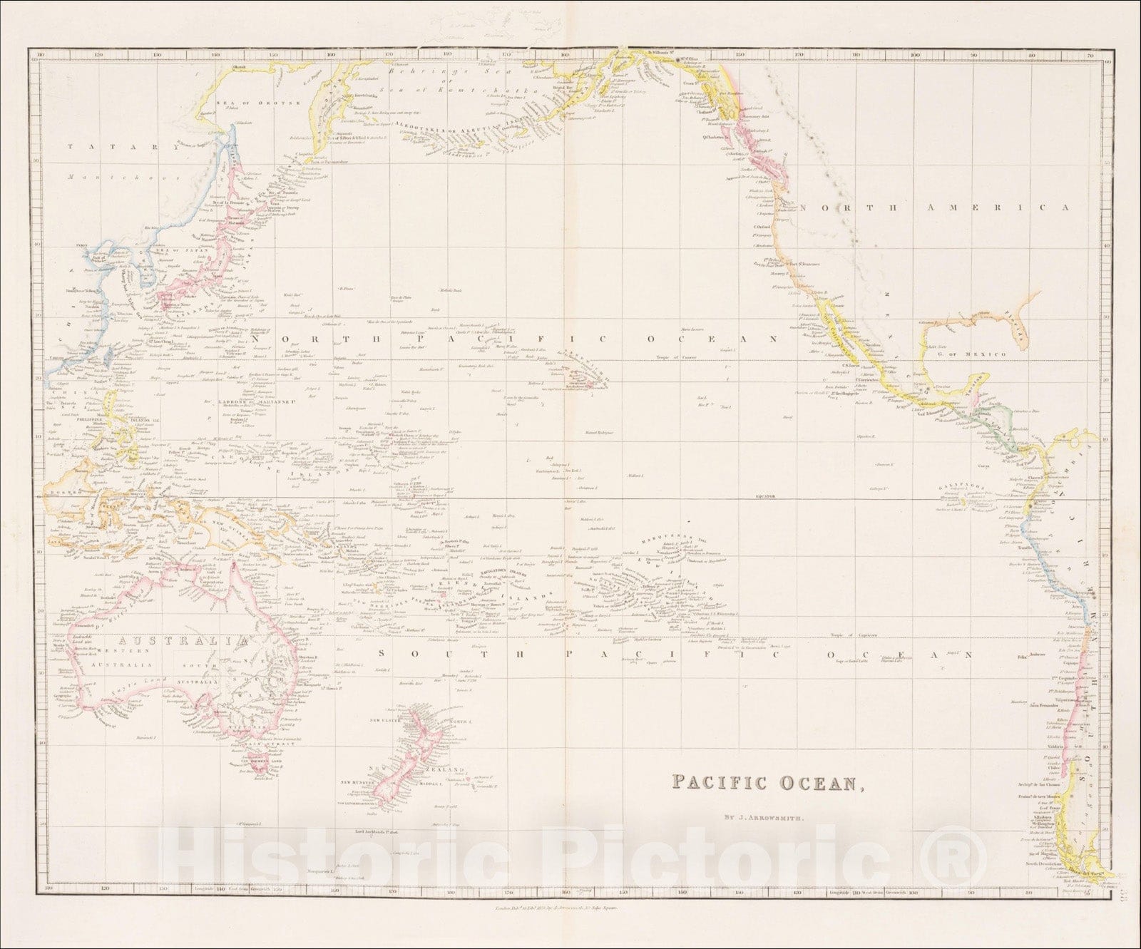 Historic Map : Pacific Ocean, By J. Arrowsmith, 1858, John Arrowsmith, Vintage Wall Art