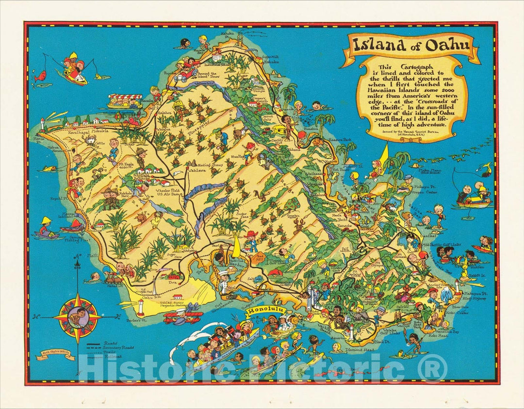 Historic Map : Island of Oahu, 1931, Ruth Taylor White, v2, Vintage Wall Art