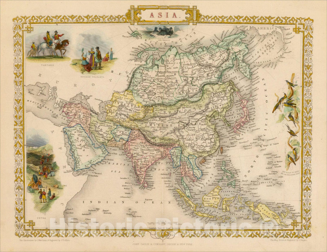 Historic Map : Asia, 1851, John Tallis, v4, Vintage Wall Art