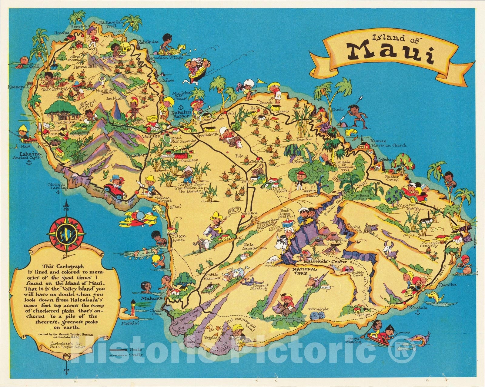 Historic Map : Island of Maui, 1931, Ruth Taylor White, v2, Vintage Wall Art