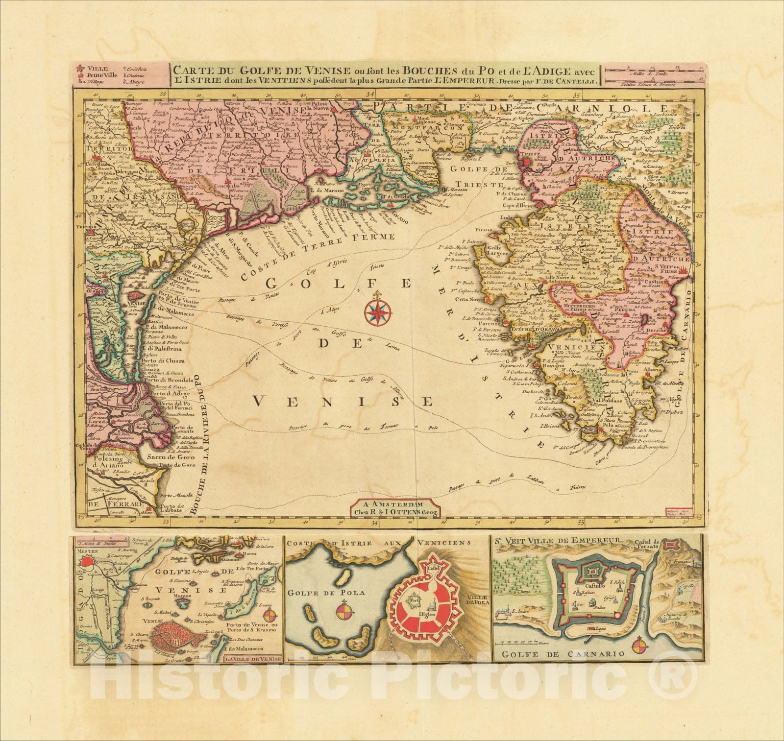 Historic Map : Carte du Golfe de Venise ou sont les Bouches du Po et de L'Adige avec L'Istrie dont les Venetiens possedent la plus Grande Partie, c1725, Vintage Wall Art