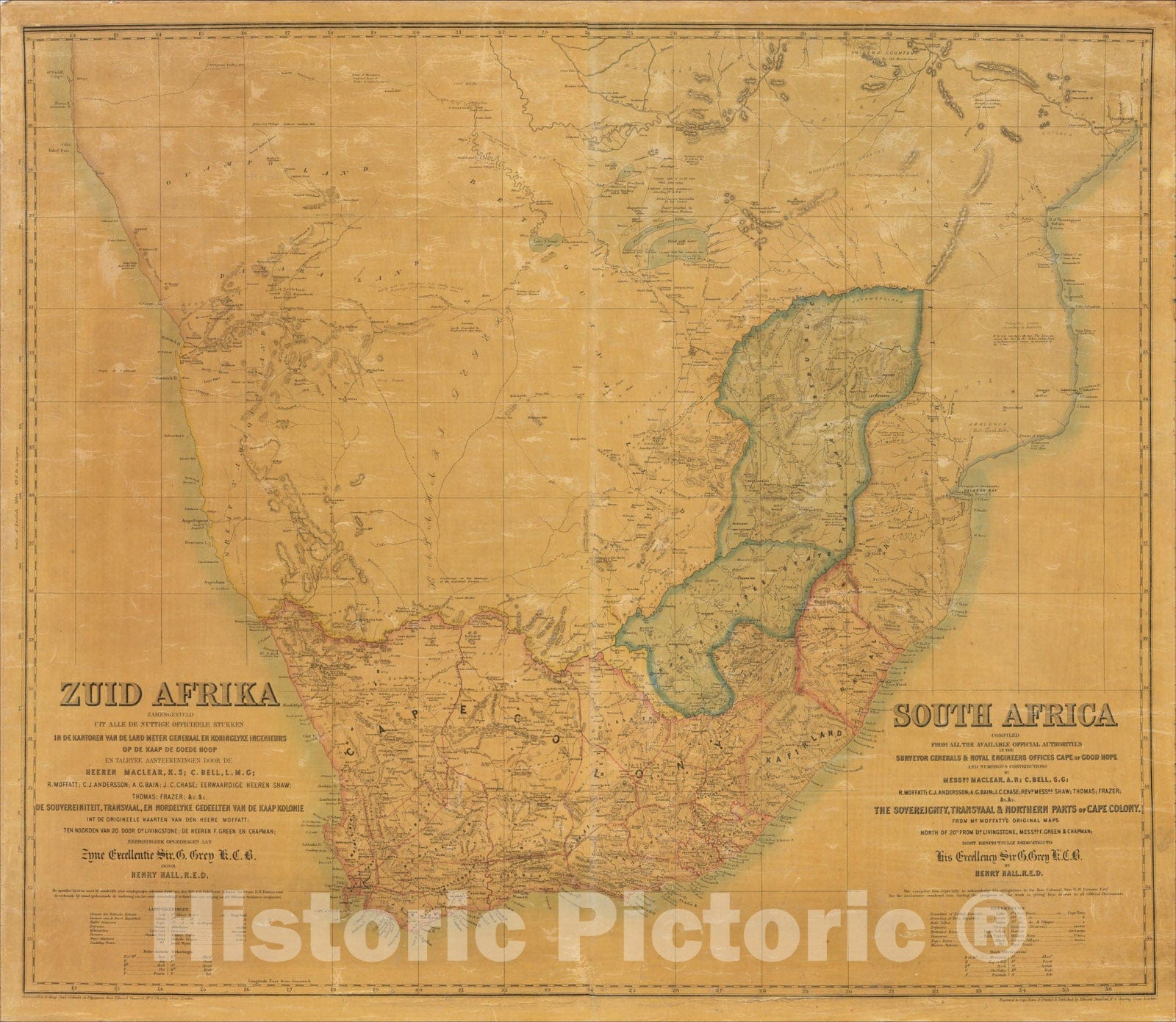 Historic Map : South Africa Compiled From All The Available Official Authorities, c1858, Henry Hall, Vintage Wall Art