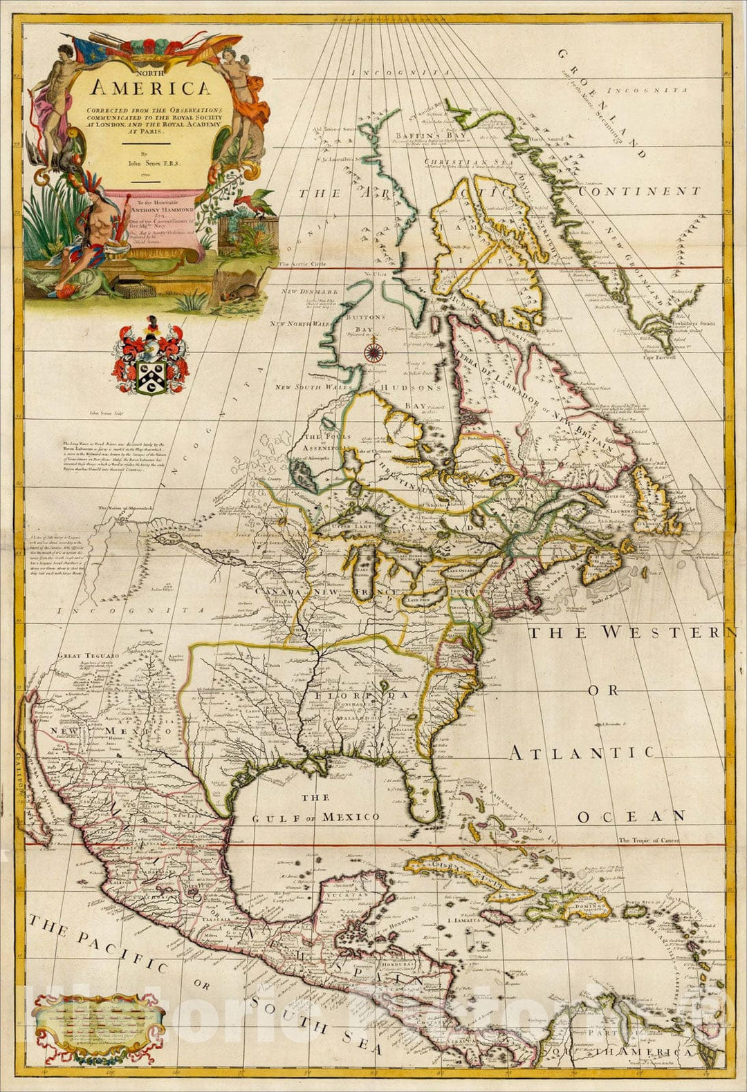 Historic Map : North America Corrected From The Observations Communicated to The Royal Society of London and The Royal Academy of Paris, 1710, c1710, v2, Vintage Wall Art