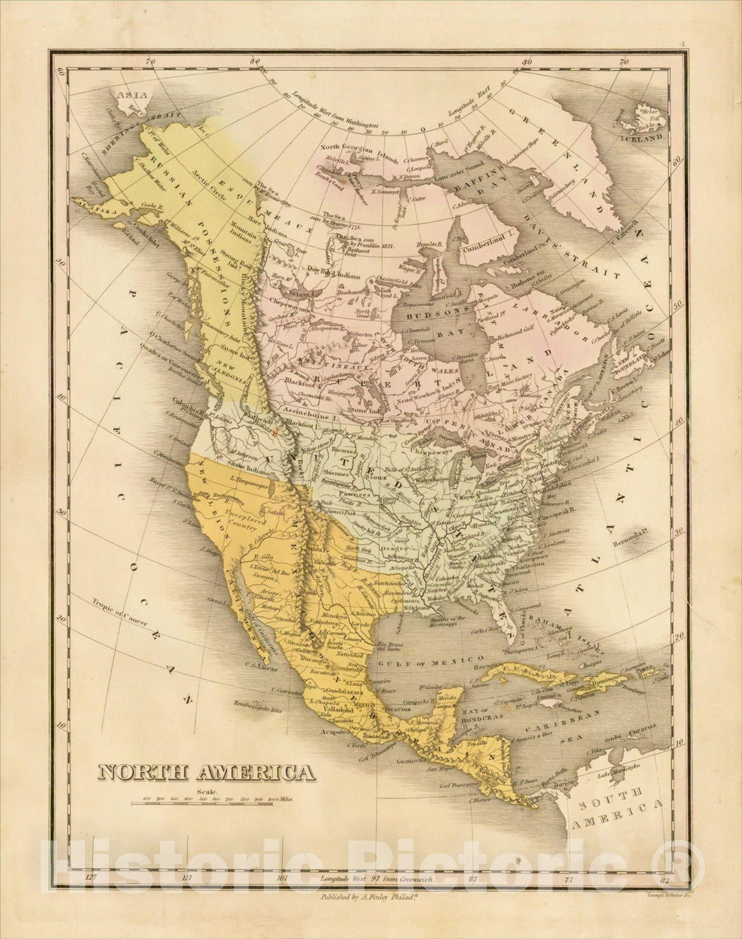 Historic Map : North America, 1824, Anthony Finley, v2, Vintage Wall Art