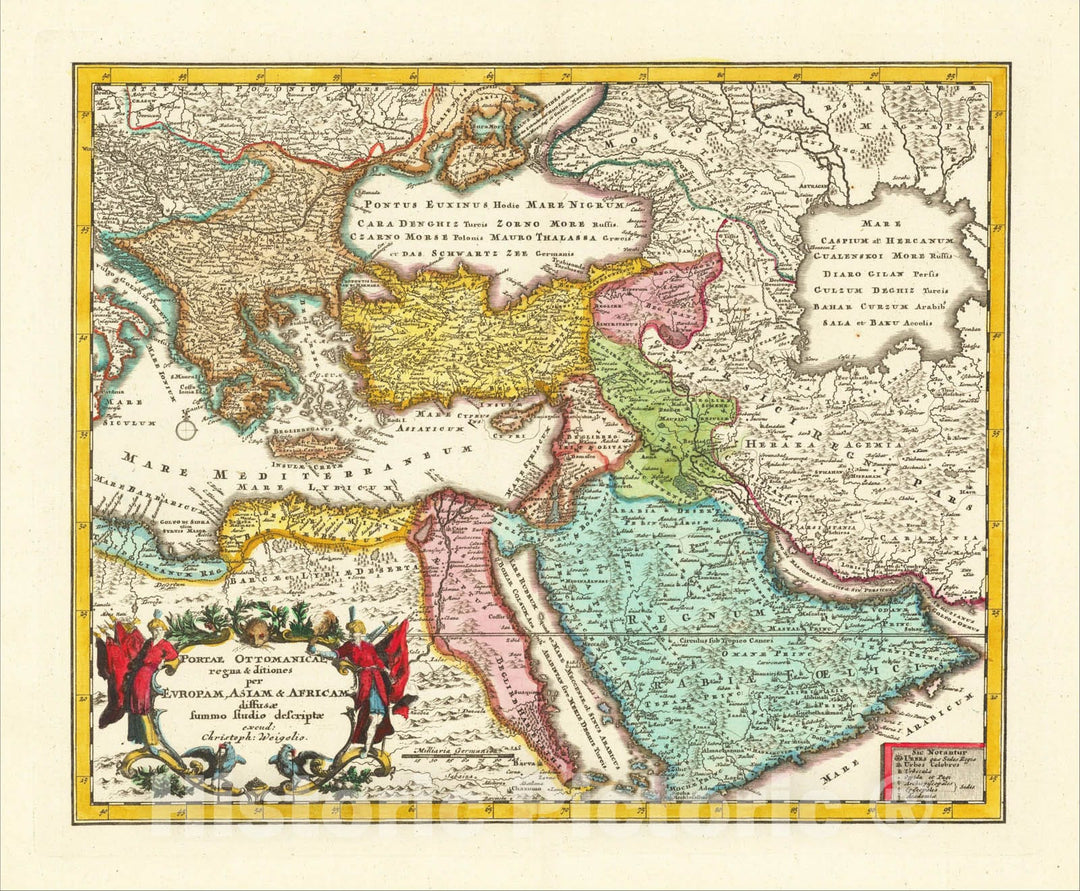 Historic Map : Portae Ottomanicae regna and ditiones per Europam, Asiam and Africam diffusae summos Studio descriptio, 1718, Christopher Weigel, Vintage Wall Art