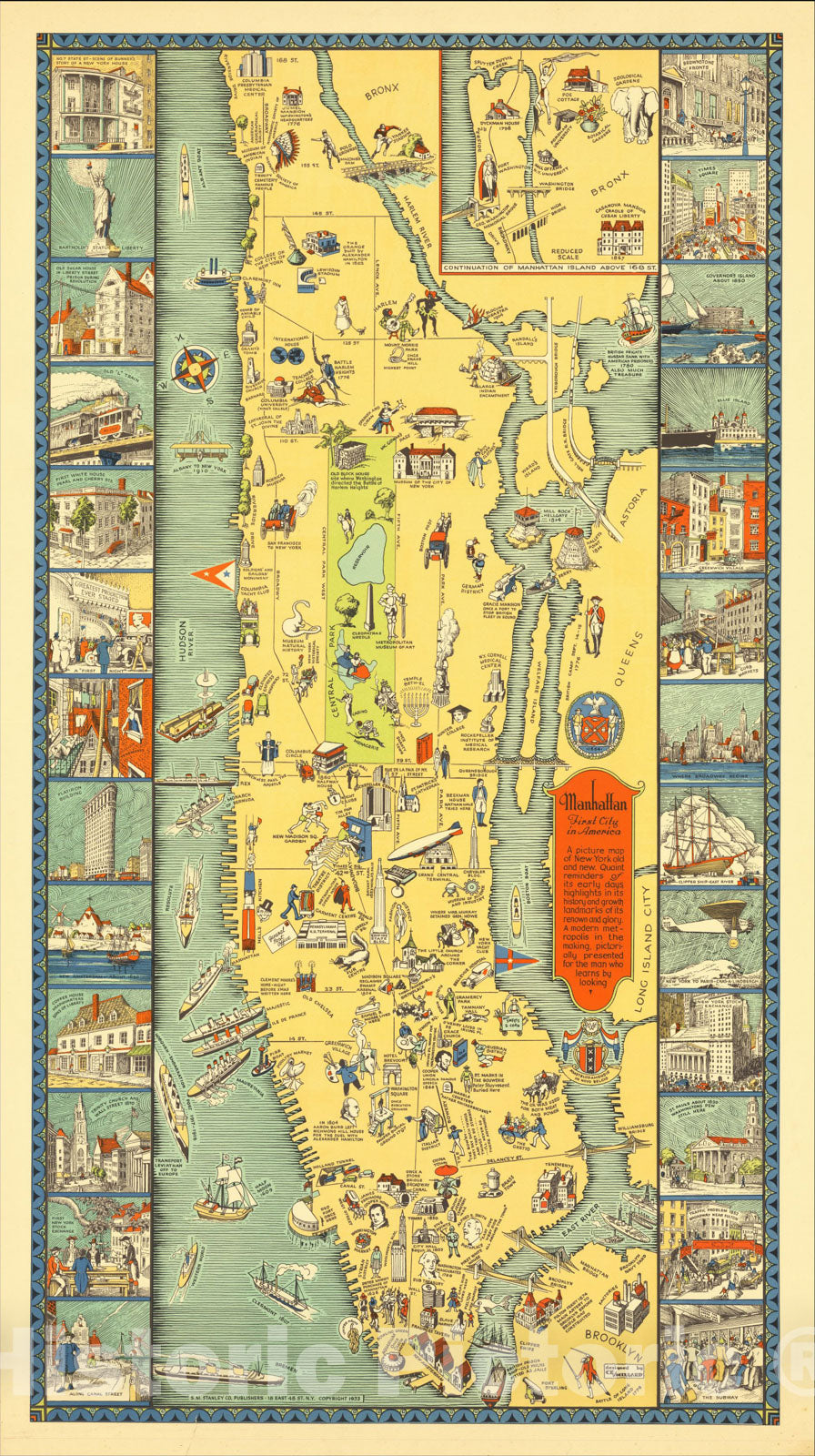 Historic Map : Manhattan First City in America, 1933, C.E. Millard, Vintage Wall Art