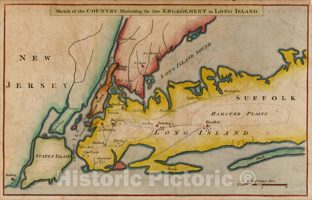 Historic Map : Sketch of the Country Illustrating the late Engagement in Long Island, 1776, Gentleman's Magazine, Vintage Wall Art