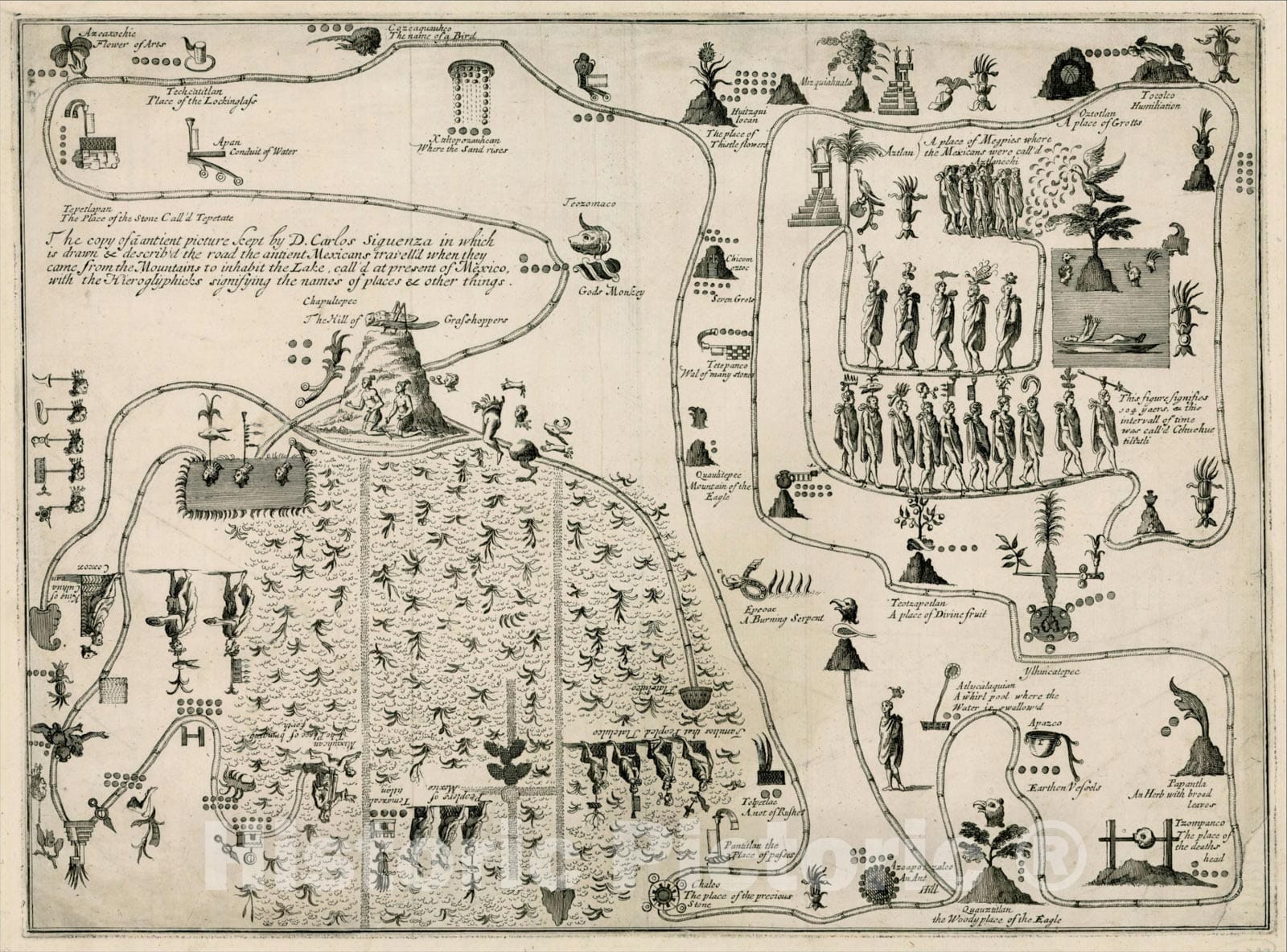 Historic Map : the antient Mexians travell'd when them came from the Mountains to inhabit the Lake, 1704, , Vintage Wall Art