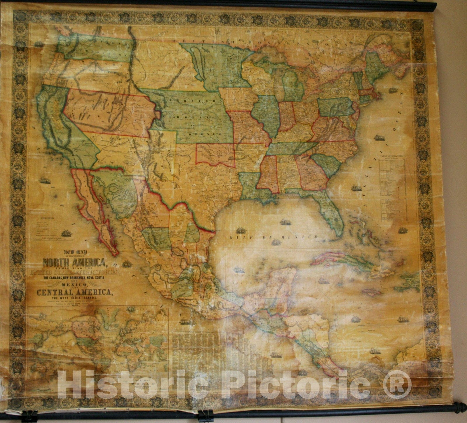 Historic Map : United States and territories, the Canadas, New Brunswick, Nova Scotia, and Mexico, also Central America, and the West India Islands, 1853, Vintage Wall Art