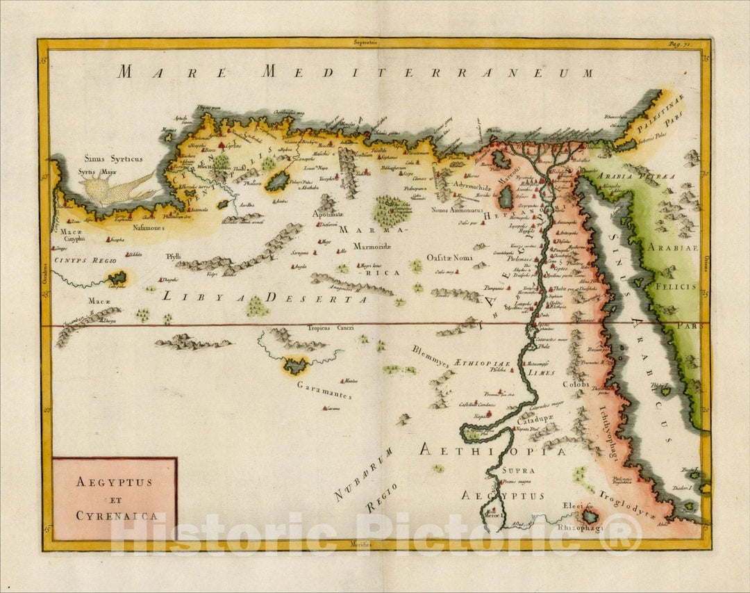 Historic Map : Aegyptus et Cyrenaica [Red Sea & Nile], 1703, Christoph Cellarius, Vintage Wall Art