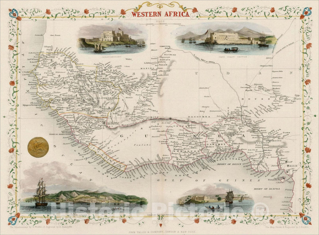 Historic Map : Western Africa, 1851, John Tallis, v3, Vintage Wall Art