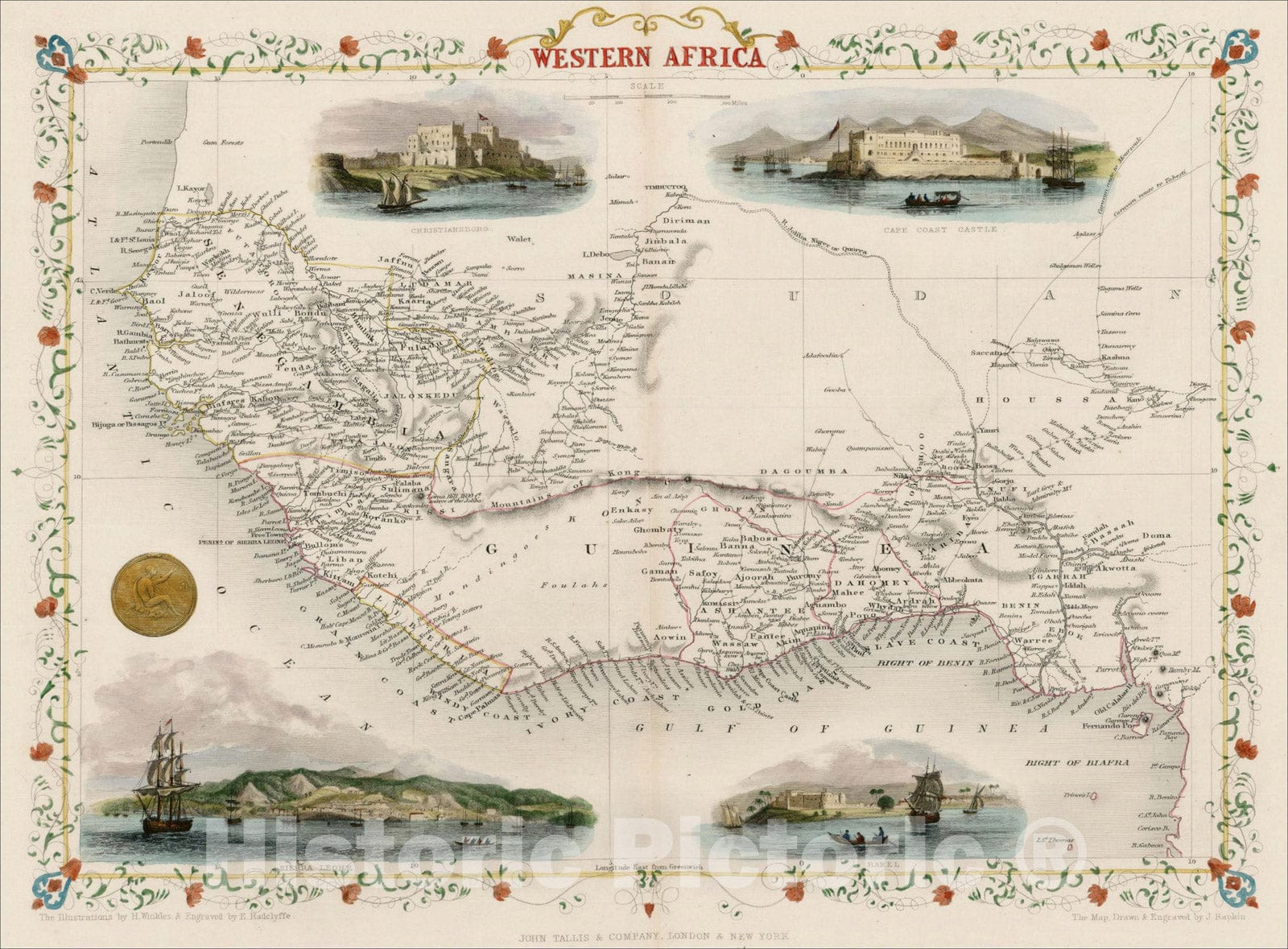 Historic Map : Western Africa, 1851, John Tallis, v3, Vintage Wall Art