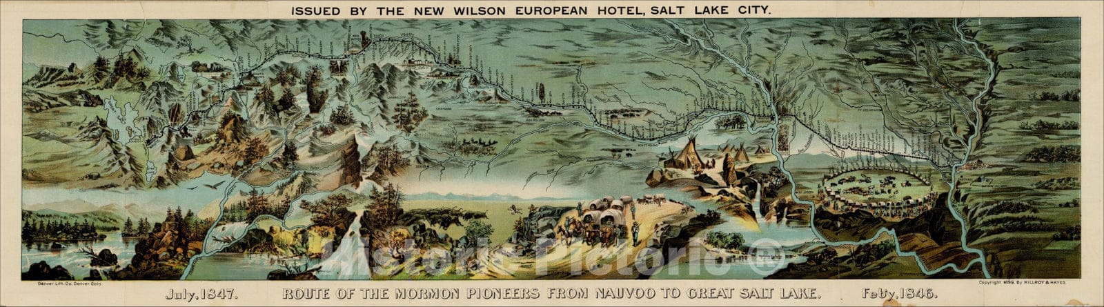 Historic Map : Route of the Mormon Pioneers From Nauvoo To Great Salt Lake. Feb'y 1846 July, 1847., 1899, Millroy & Hayes, v1, Vintage Wall Art