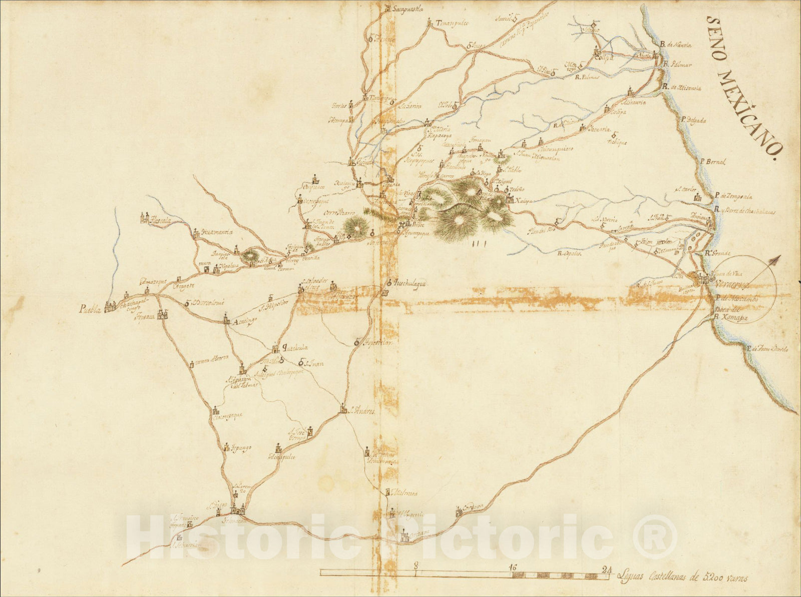 Historic Map : [Manuscript Map of the Camino Real -- Pueblo to Vera Cruz], c1780, Anonymous, Vintage Wall Art