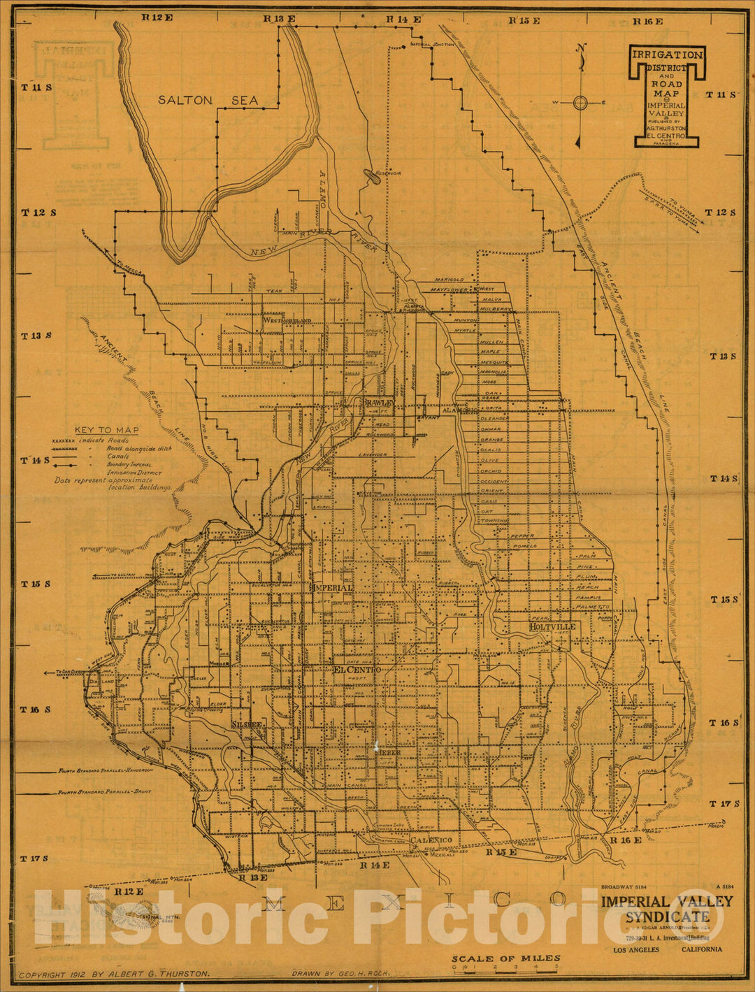 Historic Map : Irrigation District and Road Map of Imperial Valley, 1912, , Vintage Wall Art