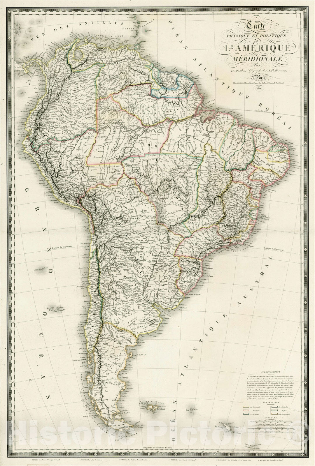 Historic Map : Carte de Physique et Politique de L'Amerique Meridionale, 1821 (with contemporary manuscript annotations), 1821, , Vintage Wall Art