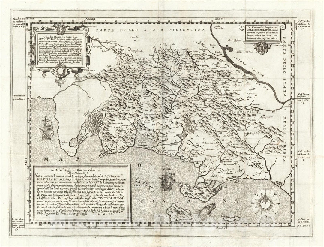 Historic Map : Sena Vetus Originem ab Hetrusci incrementu a Romanoram Colonia, 1599, Orlando Malavolti, Vintage Wall Art