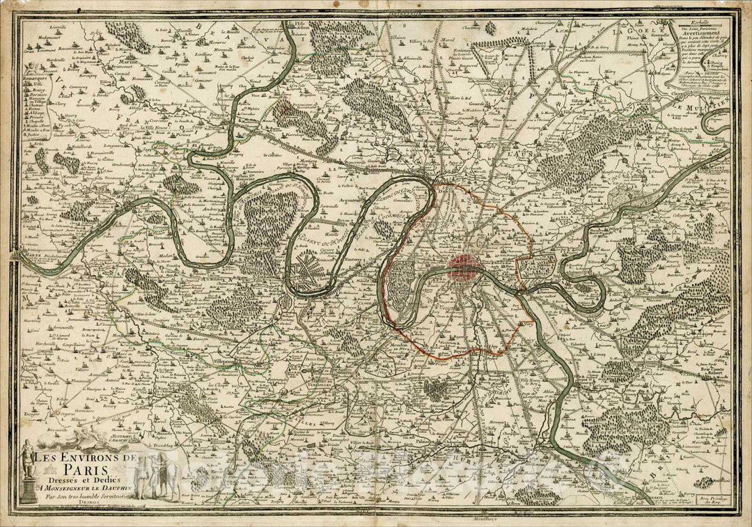 Historic Map : Les Environs De Paris, 1766, 1762, Nicolas de Fer, Vintage Wall Art