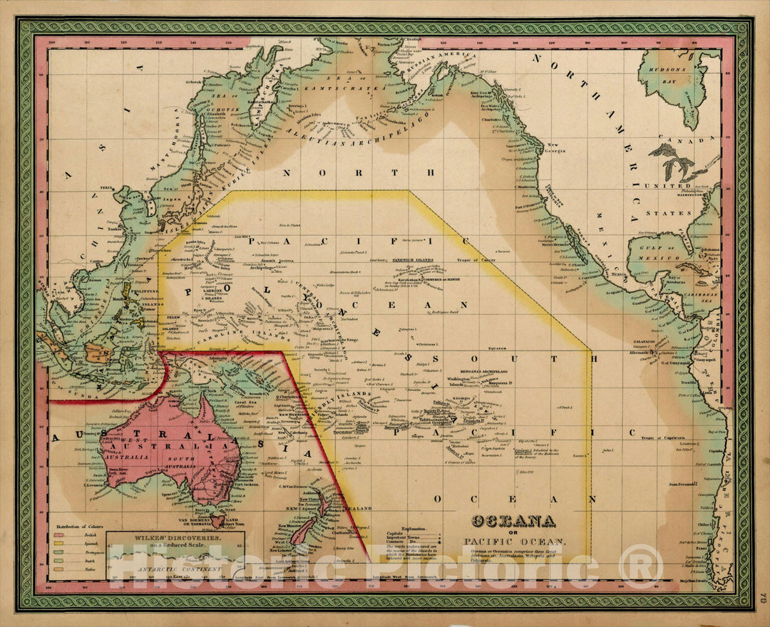 Historic Map : The Pacific Ocean Including Oceana with its several Divisions, Islands, Groups, &c., 1850, Thomas, Cowperthwait & Co., Vintage Wall Art