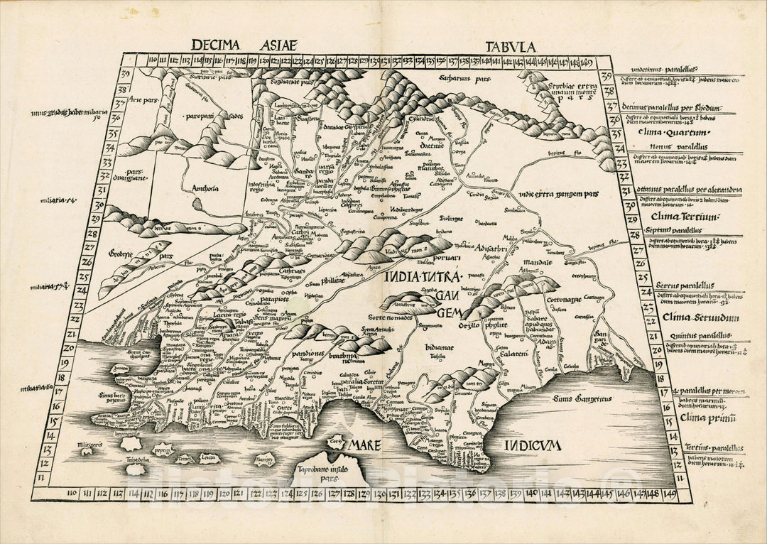 Historic Map : Decima Asiae Tabula [India], 1513, , Vintage Wall Art