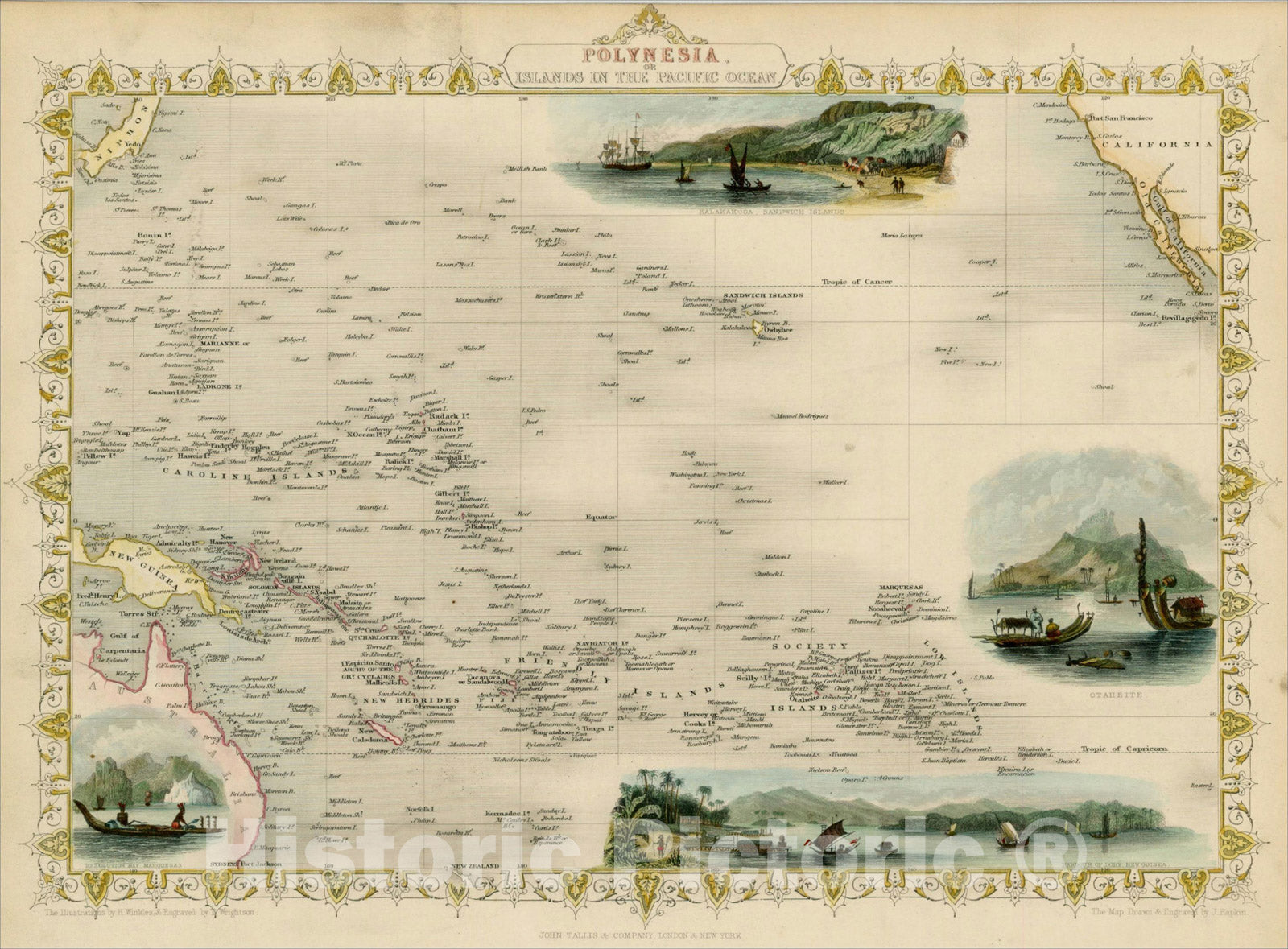 Historic Map : Polynesia, or Islands In the Pacific Ocean, 1851, John Tallis, v6, Vintage Wall Art