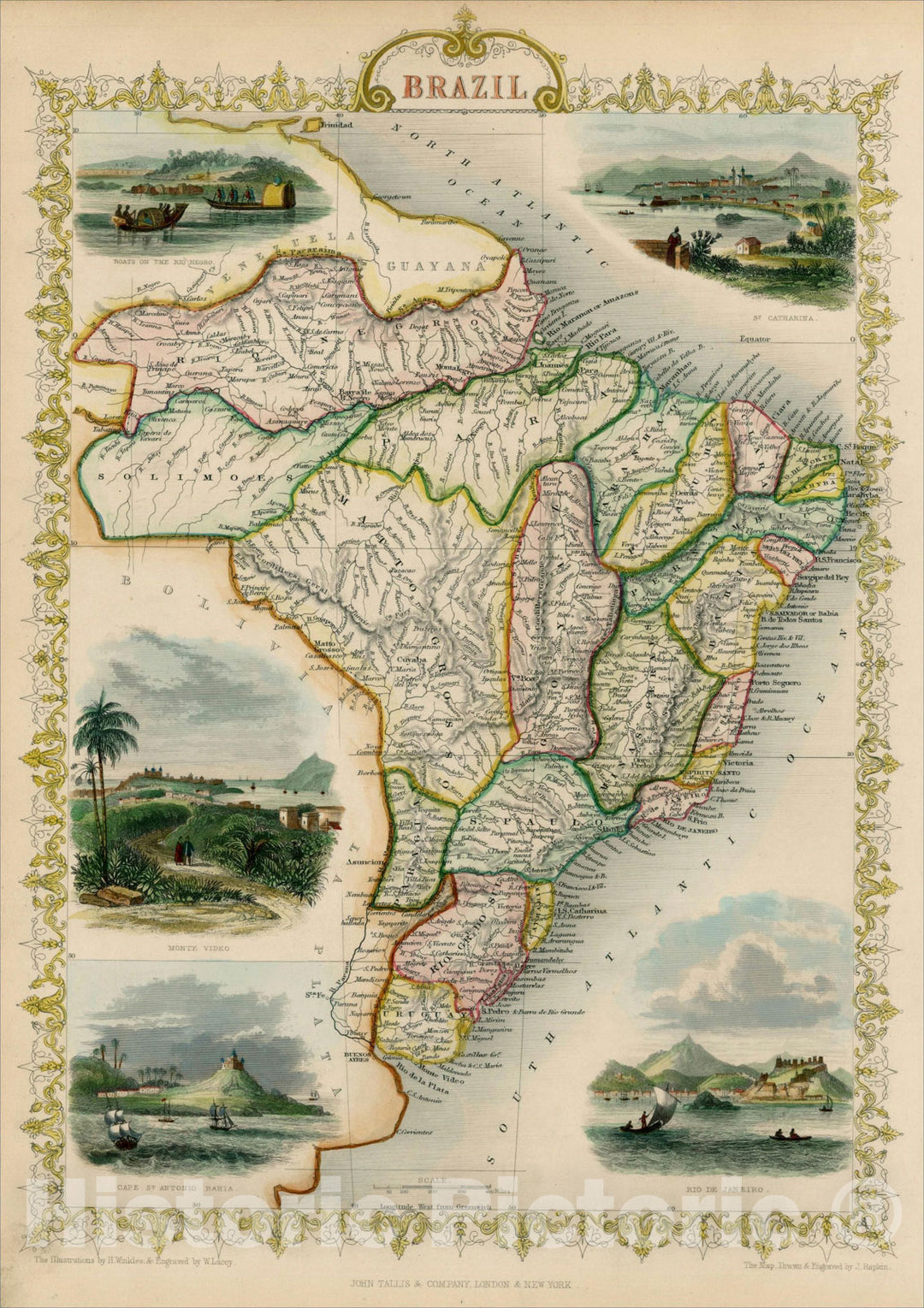 Historic Map : Brazil, 1851, John Tallis, v1, Vintage Wall Art