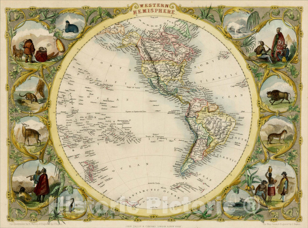 Historic Map : Western Hemisphere, 1851, John Tallis, Vintage Wall Art